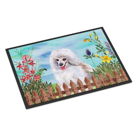 Carolines Treasures Medium White Poodle Spring Indoor or Outdoor Mat - 18 x 27 in. CK1245MAT